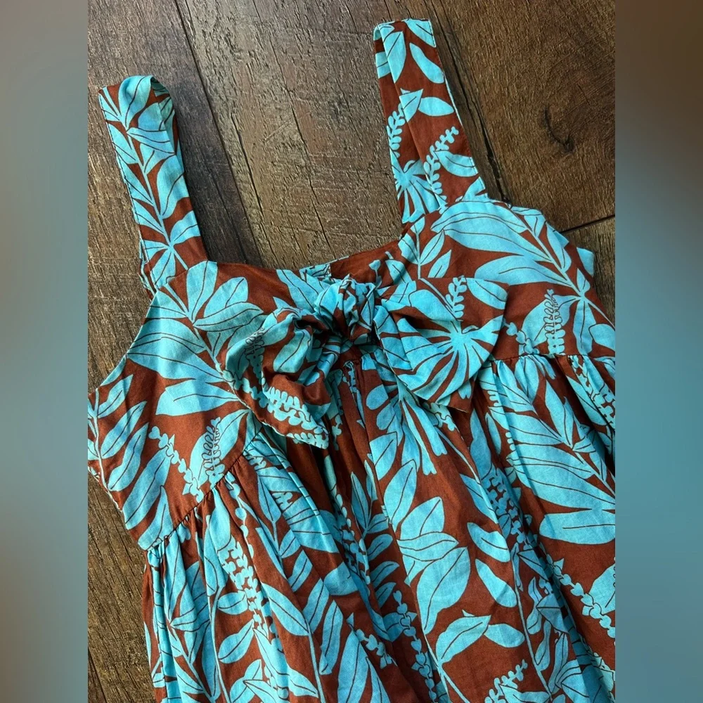 Janie and Jack Tropical Knotted Bow Sundress Blue and Brown‎ girls size 10